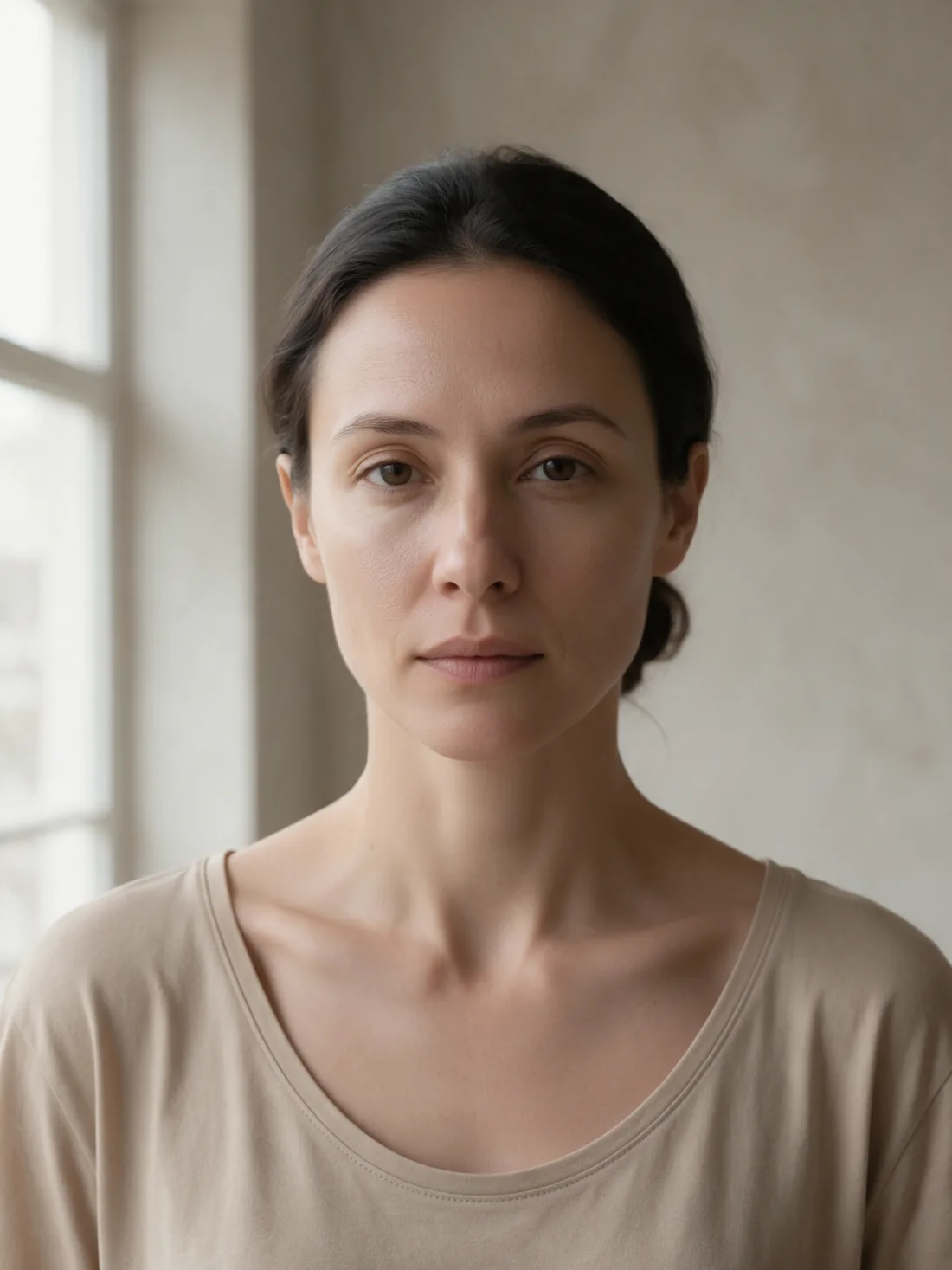 Portrait with the path of facial drainage drawn on it: from the nose to the ears, down the neck to the collarbone